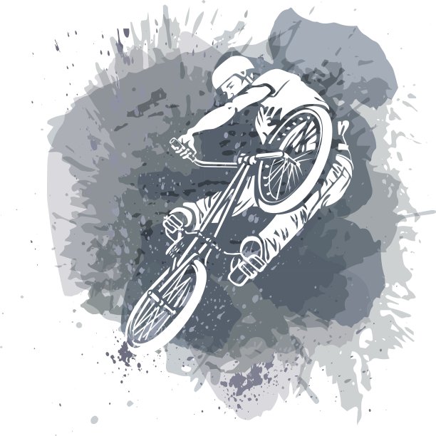 骑自行车的人跳跃在一个艺术抽象的背景。图片下载