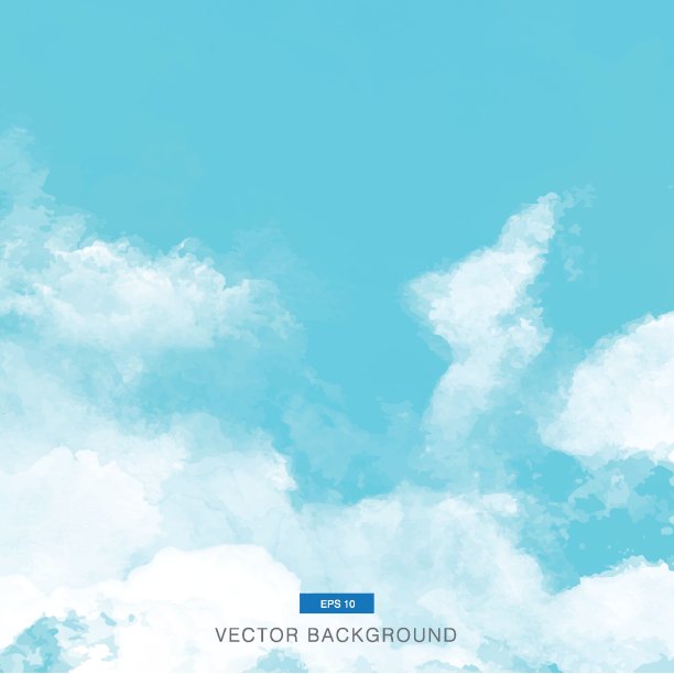 蓝色的水彩云和天空背景图片下载