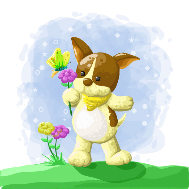 卡通可爱的狗送花图片下载