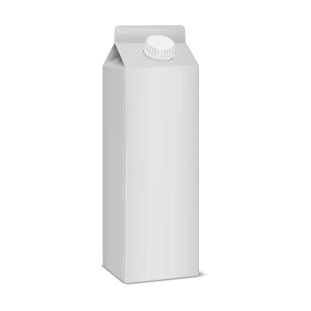 白色空白山墙顶纸箱包装，现实的矢量模型。牛奶盒螺旋盖，模型。模板设计图片下载
