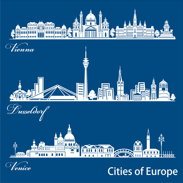 欧洲城市:维也纳，杜塞尔多夫，威尼斯图片下载