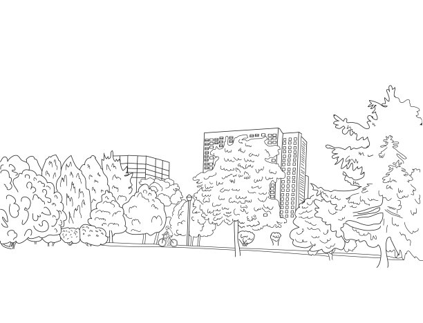 公园自行车道和骑自行车图形黑白景观图片下载