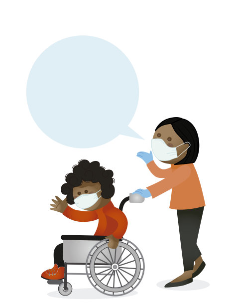 戴着防护面具坐在轮椅上的祖母图片下载