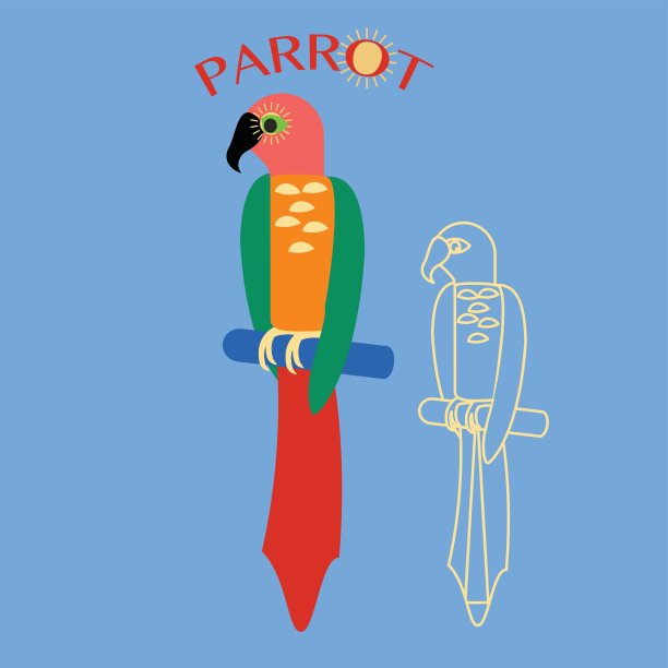 时尚的平面设计鹦鹉图标。标志设计。时髦的图标和图片下载