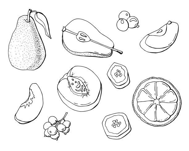 水果套装制作黑白涂鸦图片下载