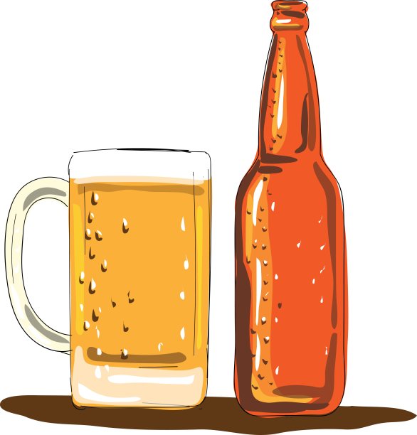 手工啤酒瓶和马克杯水彩图片下载