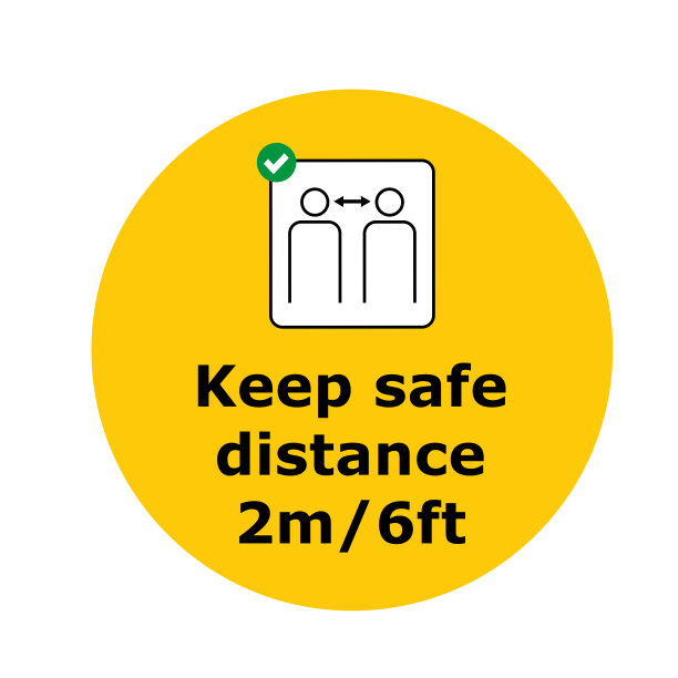 请保持距离，圆形标志，2米/ 6英尺距离-科罗娜图片下载