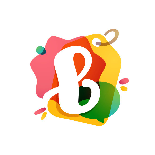 B字母标志与销售标签图标。水彩叠加样式。负空间字体。图片下载
