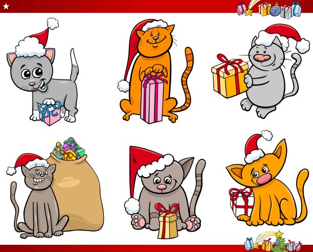 圣诞卡通里的猫图片下载