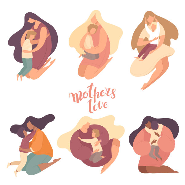 让母亲拥抱孩子。母亲的爱。手绘风格矢量设计插图。图片下载
