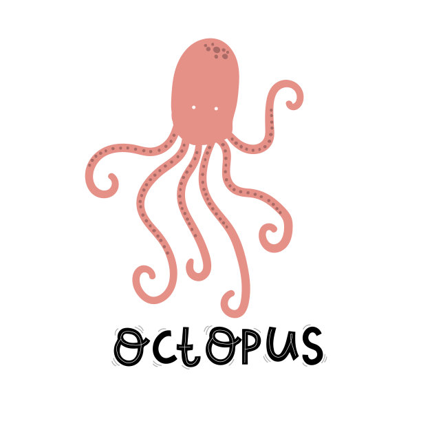 可爱的章鱼，海洋，卡通字母矢量插图图片下载