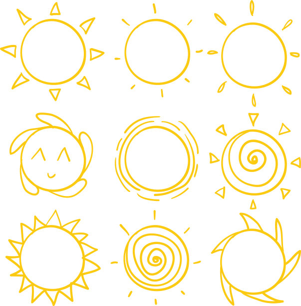 手绘卡通风格的太阳涂鸦图片下载