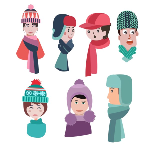 一套帽子为冬季的男人和女人帽子和围巾图片下载