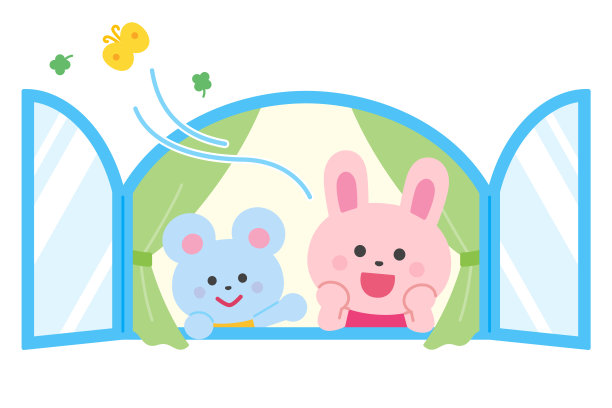 兔子和老鼠在窗口打招呼图片下载