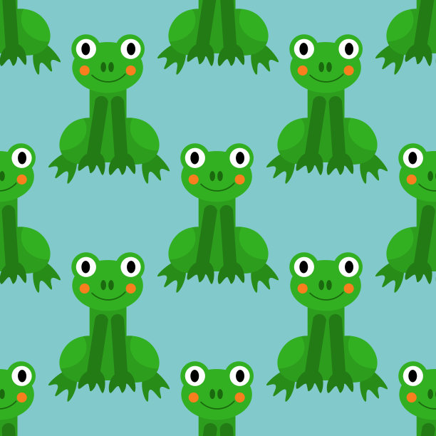 卡通青蛙无缝图案在平面风格。动物的背景。矢量插图。图片下载