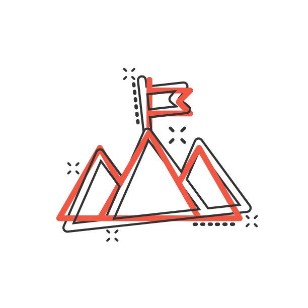 漫画风格的任务冠军图标。山卡通矢量插图在白色孤立的背景。领导飞溅效应经营理念。图片下载