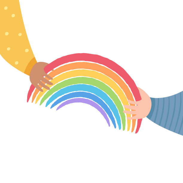 一个孩子把彩虹传给另一个孩子。友谊和支持的概念。彩虹是希望和同情的象征。居家隔离，预防冠状病毒感染。矢量插图上的白色背景图片下载