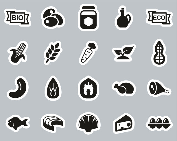 有机食品图标黑白贴纸设置大图片下载