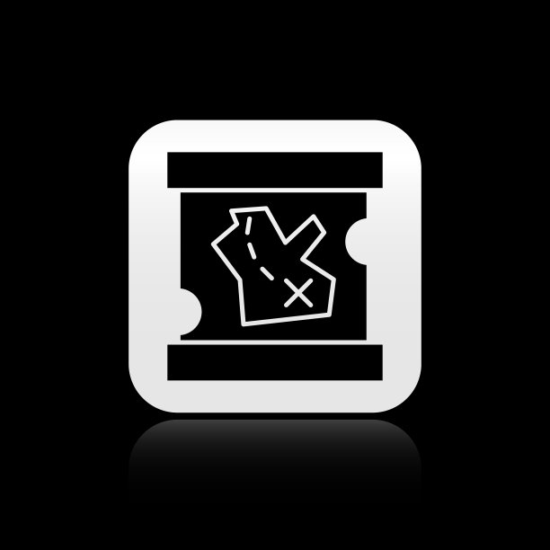 黑色海盗藏宝图图标孤立在黑色上图片下载