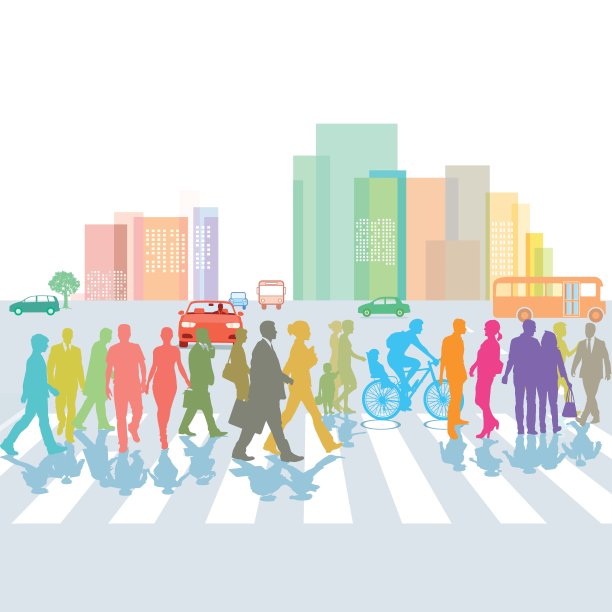 人行横道上的一群人。插图图片下载