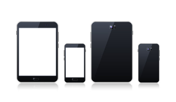 真实的电子设备在白色背景。平板电脑和智能手机与空Scree图片下载