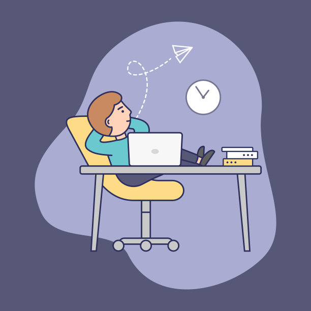 期限、期限和时间浪费的概念。拖延症的自信商人坐在椅子上，腿放在办公桌上。从工作中放松的男人。轮廓线平面矢量插图图片下载