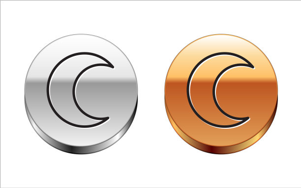 黑色线月亮和星星图标孤立在白色图片下载