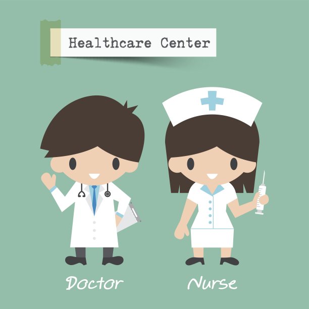 医疗保健中心。医生和护士卡通人物。平面设计。向量图片下载