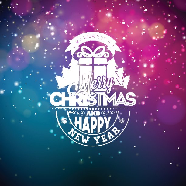 矢量插图上的圣诞主题与发光的灯和排版。创意节日贺卡设计。图片下载