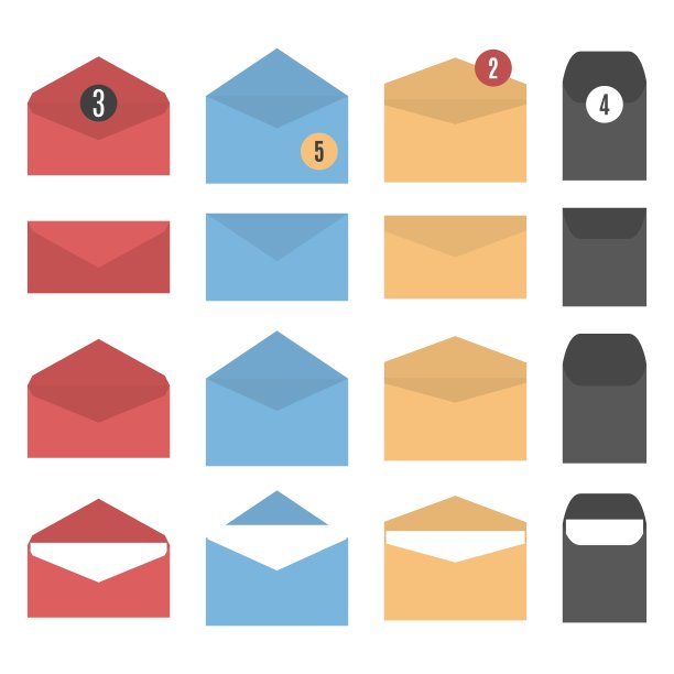 一套彩色纸信封，矢量插图。图片下载