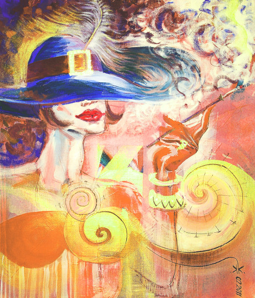 画着一个叼着香烟的漂亮女人图片下载