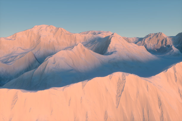 一片蓝天的雪山，3d渲染。图片下载