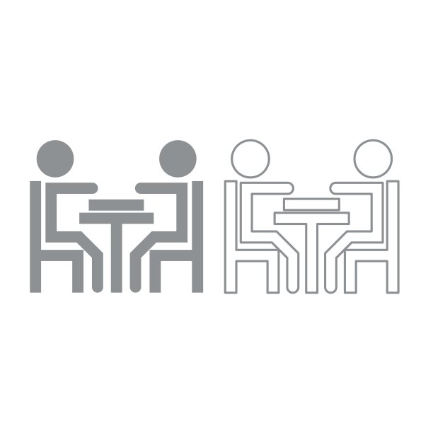 男人在桌子上玩图标。灰色集。图片下载