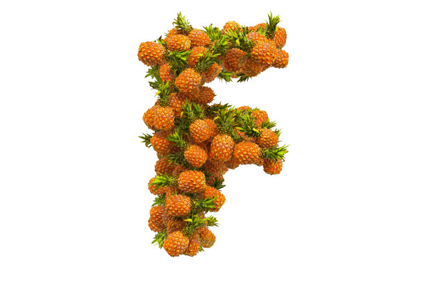字母F来自菠萝，3D渲染孤立在白色背景图片下载