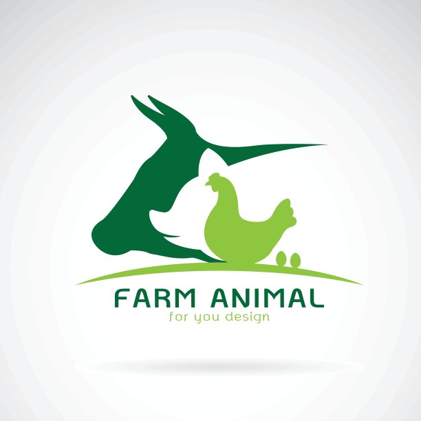 病媒组动物农场标签。牛,猪,鸡,鸡蛋。标志一个图片下载