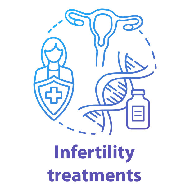 不孕症治疗蓝色梯度概念图标。女性健康理念细线插画。生殖系统，妊娠，妇科。体外受精,排卵诱导。矢量孤立轮廓图图片下载