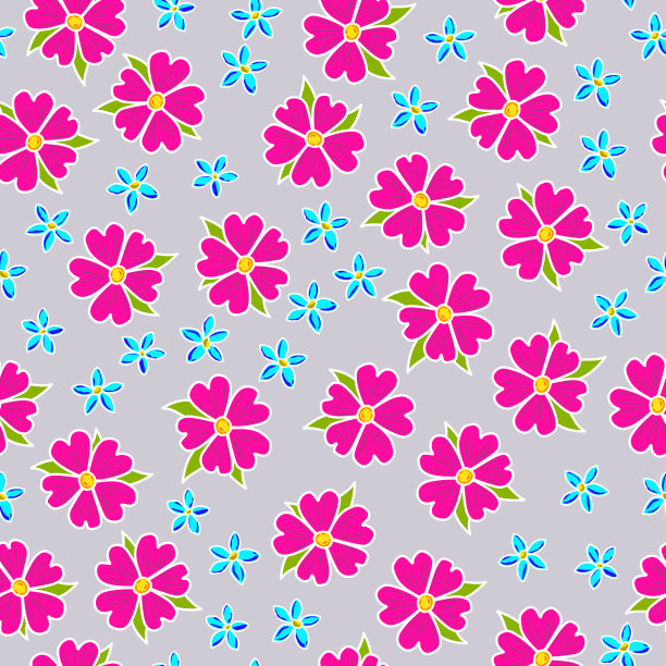 粉红色和蓝色的花无缝图案素材图片