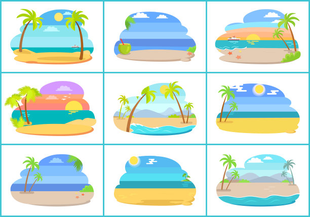 热带海滩与蓝色的海和高棕榈树图片下载