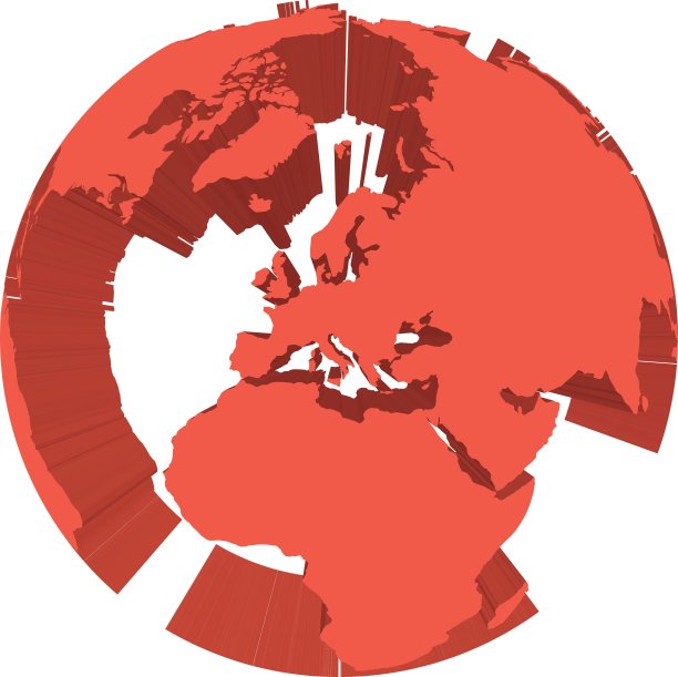 地球模型与红色挤压地。专注于欧洲，3D矢量图图片下载
