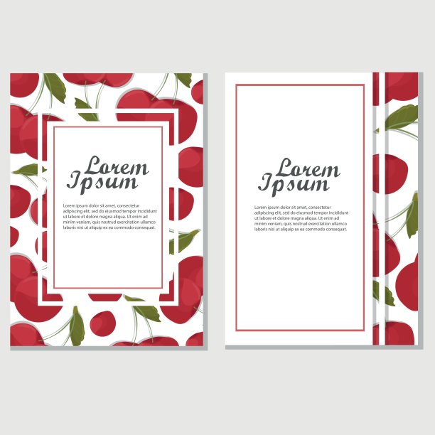 红樱桃卡片，相框。复古的矢量模板设计。背景壁纸图片下载