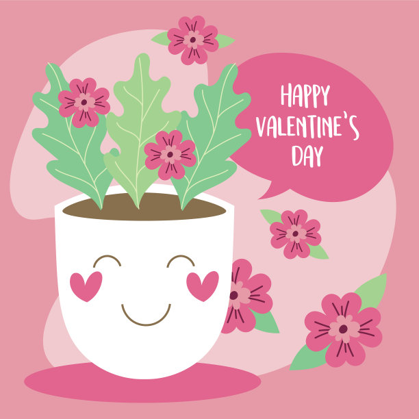 情人节卡片与鲜花在花盆卡哇伊图片下载