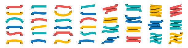 丝带或旗帜向量集。平面矢量丝带横幅孤立的背景。带五彩缤纷的颜色。设置丝带或横幅。向量图片下载
