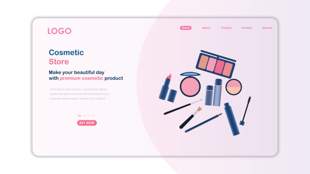 网上购物化妆品登陆页面模板。现代平面网页设计理念适用于网页设计和移动网站。让您的美丽与优质产品化妆品图片下载