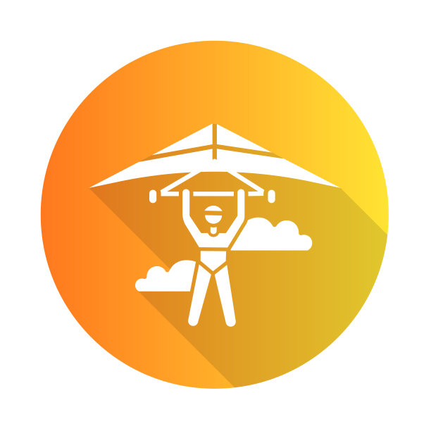 悬挂滑翔平面设计长影字形图标。Hangglider飞行员飞行。极端的空气运动。跳伞特技。肾上腺素在空中飞行。跳伞的技巧。向量轮廓图图片下载