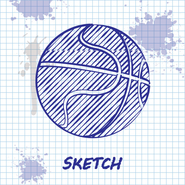 素描线篮球图标孤立在白色图片下载