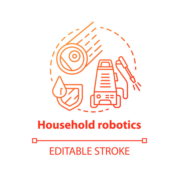 家用机器人红色概念图标。家用机器人创意细线插画。现代的技术。自动清洁机。矢量孤立轮廓绘制。可编辑的中风图片下载