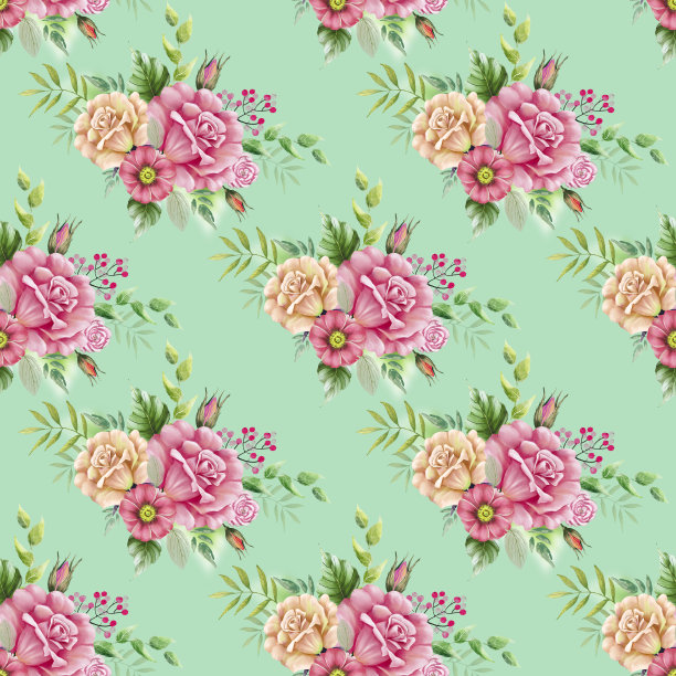 无缝，背景，精致的粉红色花，特写在一个蓝色的背景图片下载