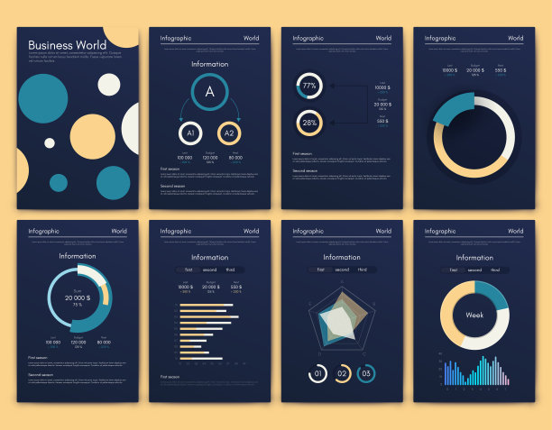 商业手册的现代信息图表向量元素。用于网站，公司宣传册，广告和市场营销。饼图，折线图，条形图和时间线。图片下载