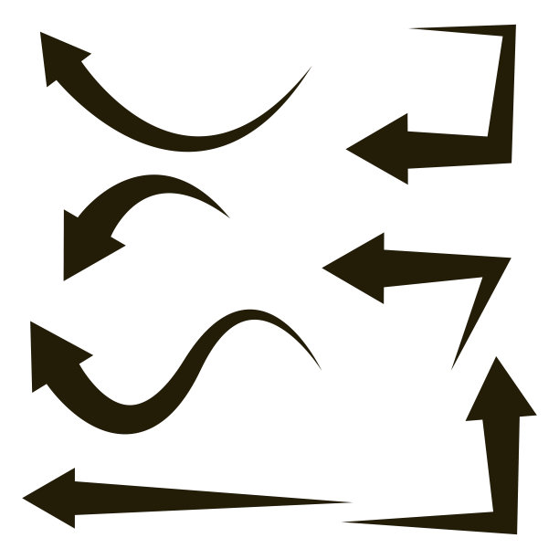 不同形状和厚度的黑色箭头，不同方向。矢量插图。股票图。图片下载