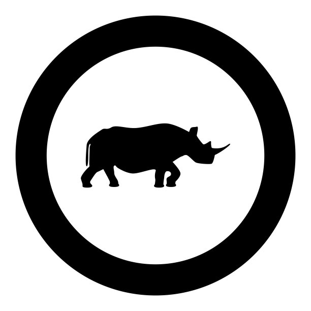 犀牛的黑色图标在圆圈中图片下载
